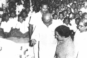 Prime Minister Indira Gandhi, K.Kamaraj and Manjubhashini at the Bala Mandir Silver Jubilee function in 1974